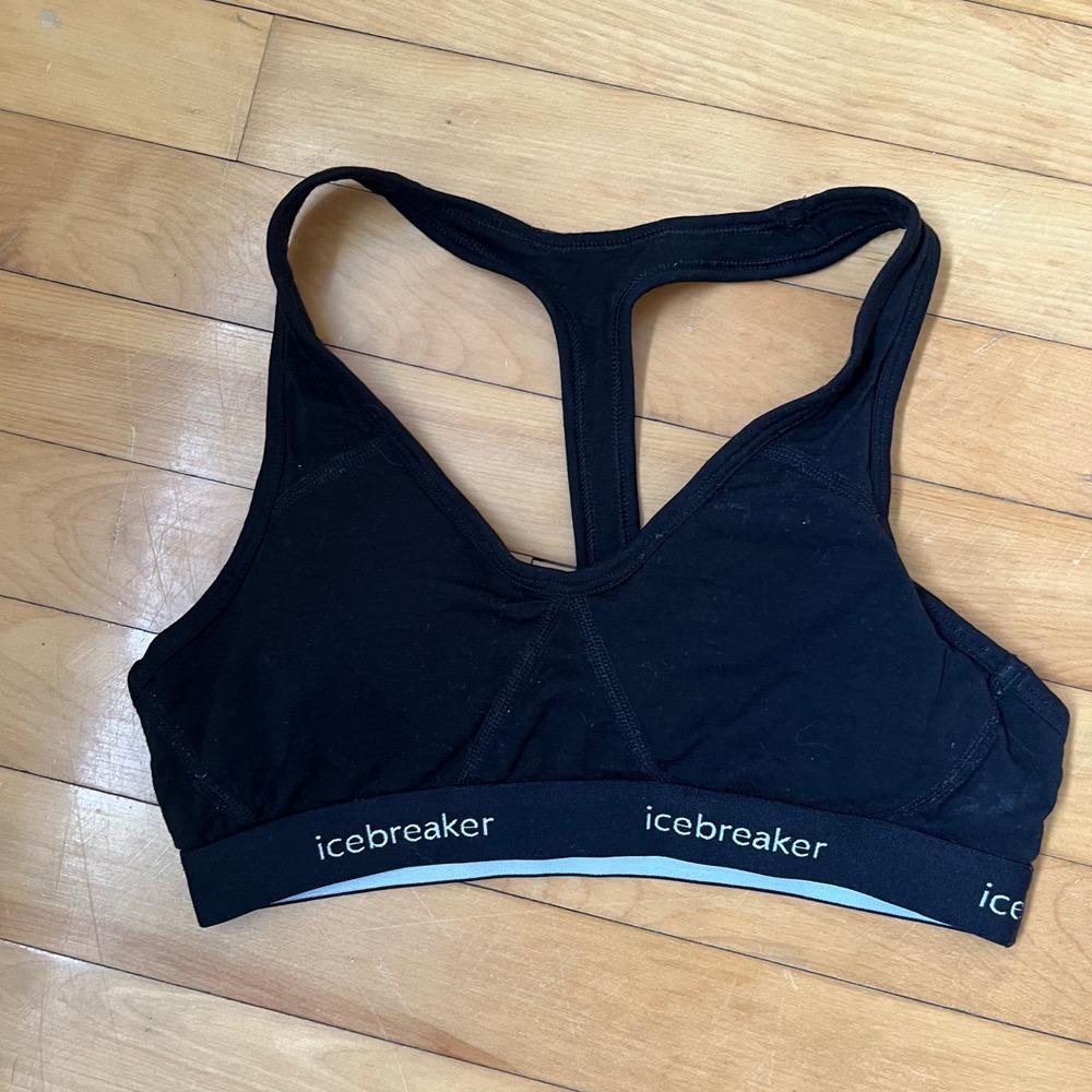 Icebreaker Merino Wool Racerback Sports Bra Black Logo Band 103020001 Small